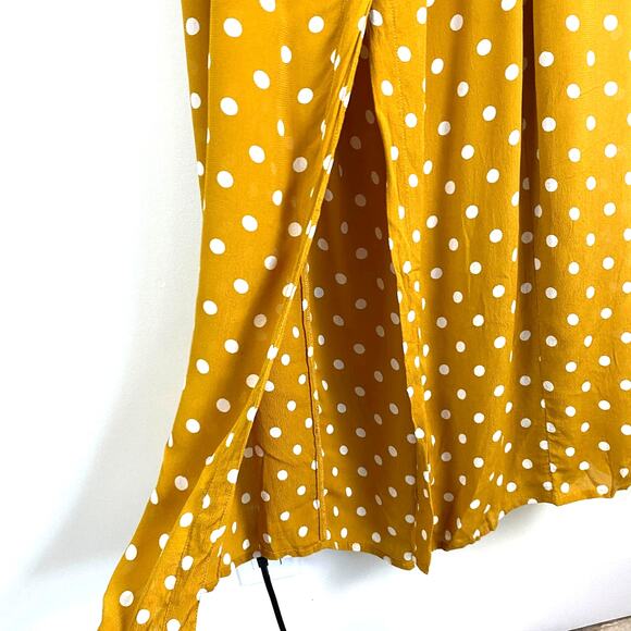 River Island Polka Dot Maxi Dress – Yellow Off Shoulder Slit – Size 12 - Picture 4 of 9